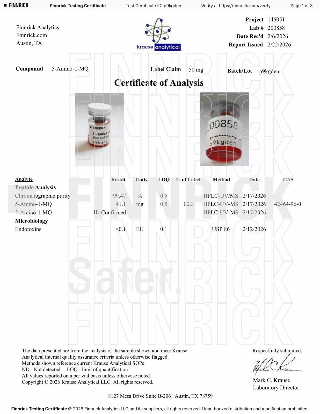 Certificate of Analysis — 5-Amino-MQ